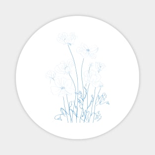 blue cosmos flowers line drawing Magnet